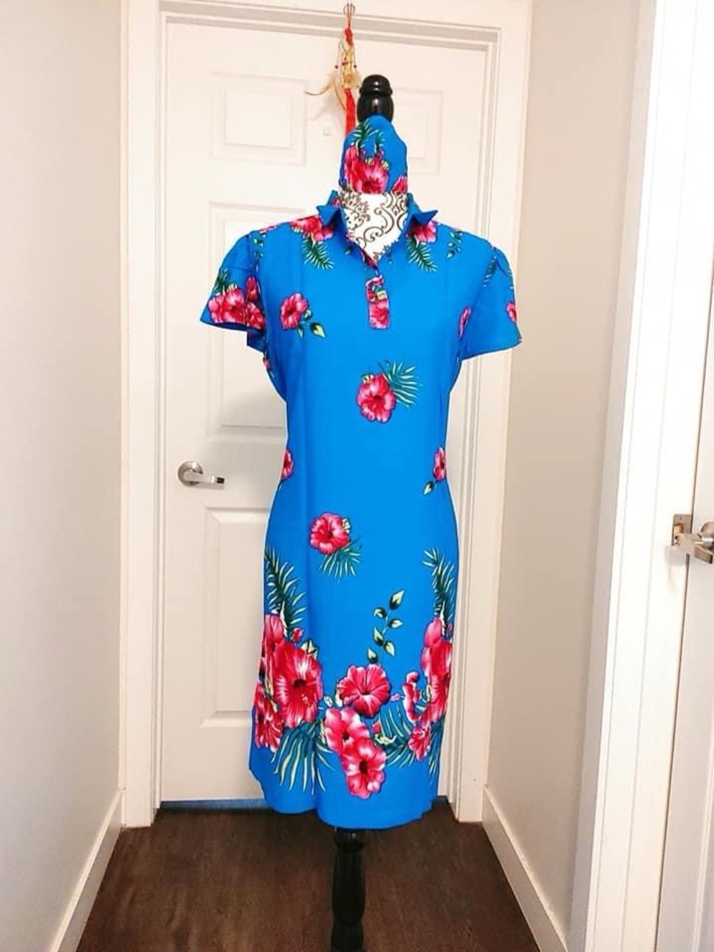 Bright Blue Floral Polo Midi Dress